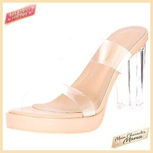 Clear Platform Heeled Sandals, 4-Inch Block Heel, Two-Strap Slip-On